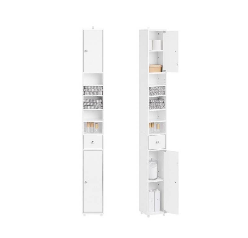 SoBuy Hochschrank BZR167, Badezimmerschrank schmal Badmöbel Hochglanz Nischenregal mit 5 Fächern Badschrank Badregal mit 1 Schublade und Türen SoBuy Hochschrank BZR167, Badezimmerschrank schmal Badmöbel Hochglanz Nischenregal mit 5 Fächern Badschrank Badregal mit 1 Schublade und Türen von SoBuy