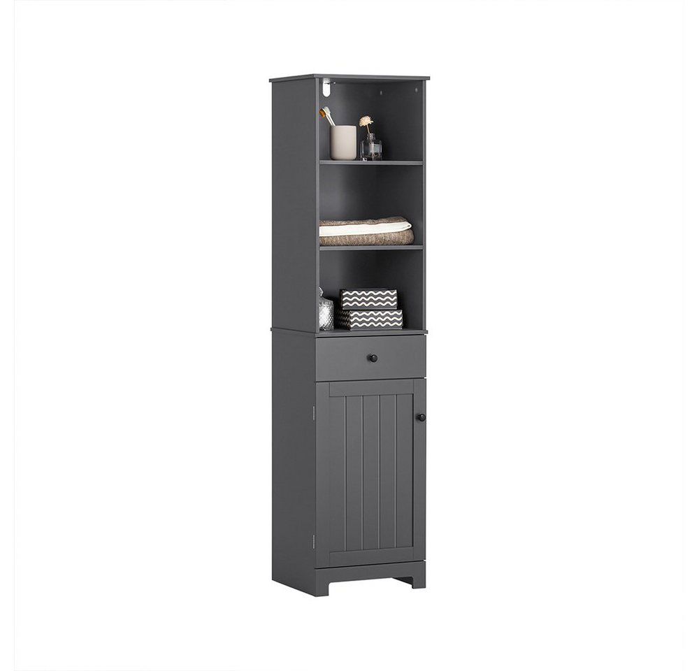 SoBuy Hochschrank BZR17 Badschrank Badregal mit 3 offenen Fächern, 1 Schublade und 1 Tür von SoBuy