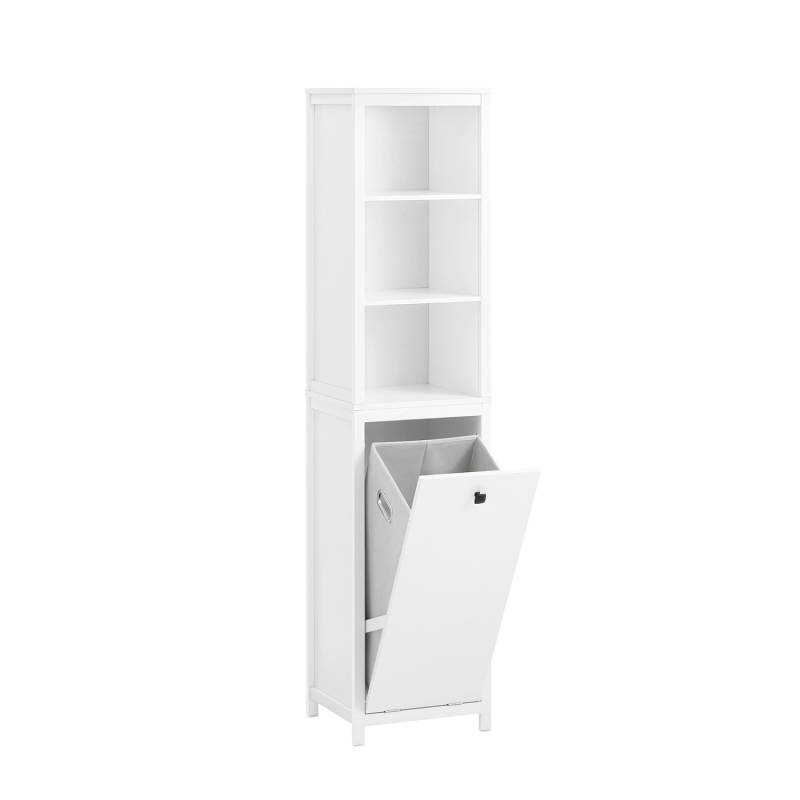 SoBuy Hochschrank Badschrank mit Wäschesack Wäscheschrank Badregal Weiß BZR95-W von SoBuy