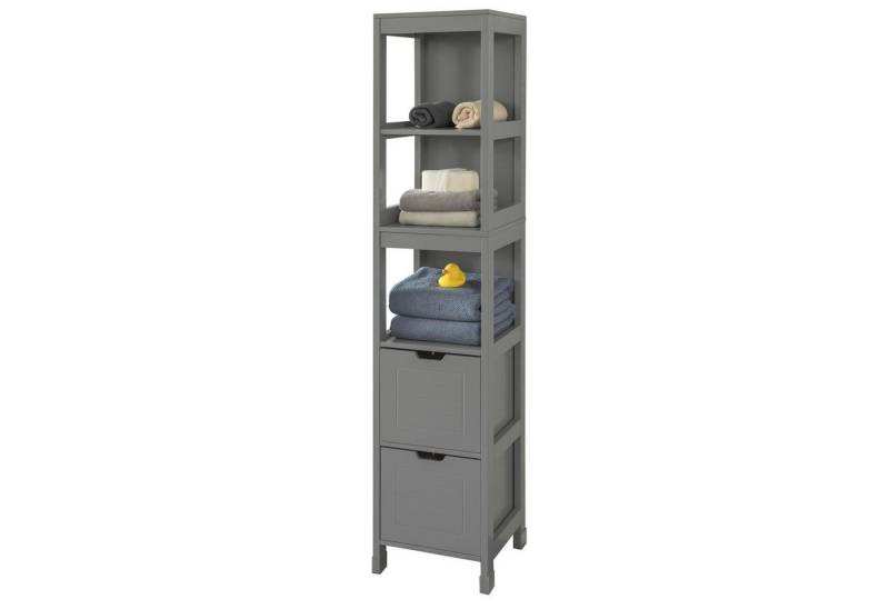 SoBuy Hochschrank FRG126, Badkommode, Schrank freistehend, Badschrank schmal schmale Säule, Badezimmerschrank mit 2 Schubladen, 3 offenen Fächern von SoBuy