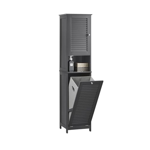 SoBuy Badezimmerschrank Hochschrank mit Wäschekorb Schmaler Badschrank mit Regal, Badmöbel für kleine Bäder, Wäscheschrank stehend Badezimmer Schrank Graues 40x170x38 cm BZR124-DG SoBuy Badezimmerschrank Hochschrank mit Wäschekorb Schmaler Badschrank mit Regal, Badmöbel für kleine Bäder, Wäscheschrank stehend Badezimmer Schrank Graues 40x170x38 cm BZR124-DG von SoBuy