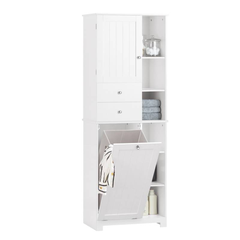 SoBuy Hochschrank mit ausklappbarem Wäschesack Holz Weiß BZR104-W von SoBuy