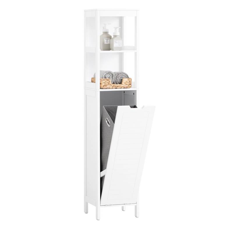 SoBuy Hochschrank mit ausklappbarem Wäschesack Holz Weiß BZR123-W von SoBuy
