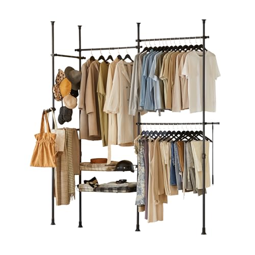 SoBuy KLS04-SCH Teleskopstange Kleiderständer mit 5 Kleiderstangen und 2 Körben Teleskop Garderoben System Verstellbares Regalsystem B (209-311) x H (200-285) cm von SoBuy