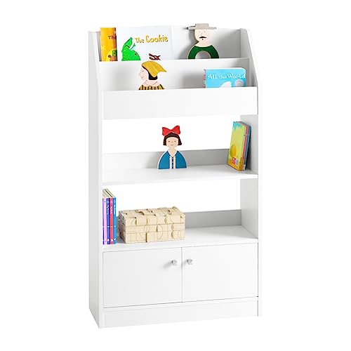 SoBuy KMB11-W Kinderregal Bücherregal Standregal für Kinder Bücherschrank mit 2 Ablagen, 2 Ablagefächern und 2 Türen weiß BHT ca.: 60x107x24cm von SoBuy