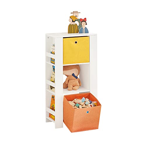 SoBuy KMB48-W Kinder Bücherregal mit Turm-Design Kinderregal mit 2 Stoffboxen Spielzeugregal Aufbewahrungsregal für Kinder Spielzeug-Organizer Weiß BHT ca.: 48x94x27cm von SoBuy