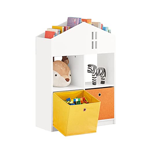 SoBuy KMB49-W Kinder Bücherregal mit Haus-Design Kinderregal mit 2 Stoffboxen Spielzeugregal Aufbewahrungsregal für Kinder Spielzeug-Organizer Weiß BHT ca.: 65x91x27cm von SoBuy