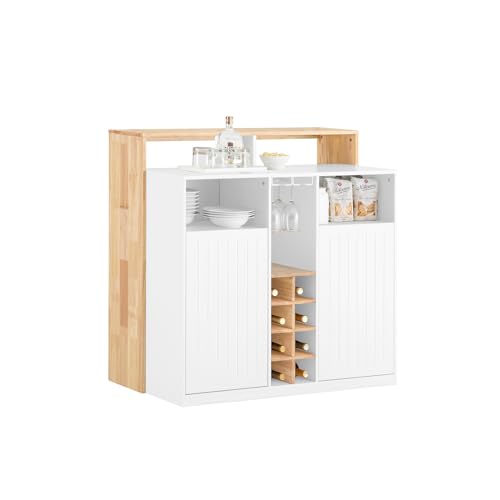 SoBuy Kücheninsel mit erweiterbarer Arbeitsfläche freistehend, Küchenschrank, Highboard, Kommode, Sideboard, Bartisch, Esstisch, Buffet Weiß-Natur B105 x H105 x T60cm KNL07-WN von SoBuy