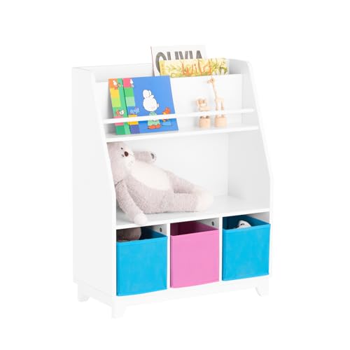 SoBuy Kinder Bücherregal Kinderregal mit Ablagefächern und 3 Boxen Spielzeugregal Aufbewahrungsregal für Kinder Spielzeug-Organizer Weiß BHT ca. 63x80x28cm KMB34-F von SoBuy