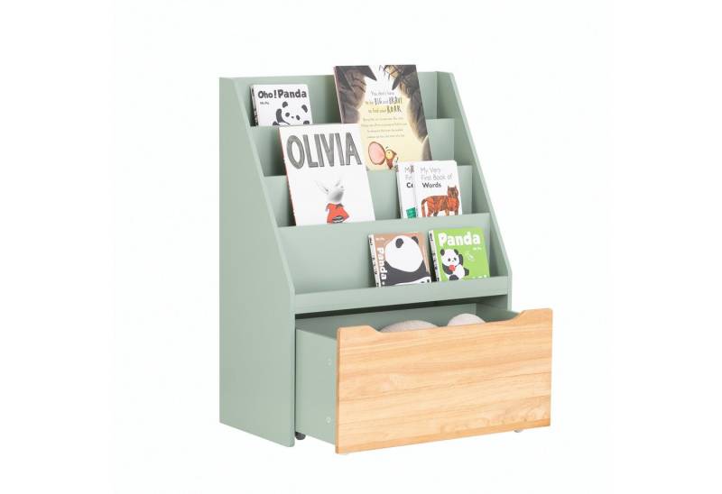 SoBuy Kinderregal KMB95, Spielzeugregal Kinderzimmer-Regal Standregal, mit Rollen, Kinder Bücherregal mit 4 Ablagen Spielzeugtruhe Aufbewahrungsregal von SoBuy