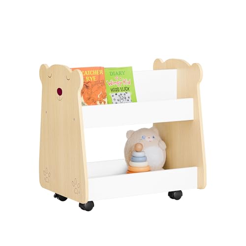 SoBuy Kinderregal mit Rollen Organizer für Kinder Aufbewahrungsschrank für Spielzeug und Bücher Möbel in Kinderzimmer Weiß und Natur BHT ca. 50x53x40cm KMB103-WN von SoBuy