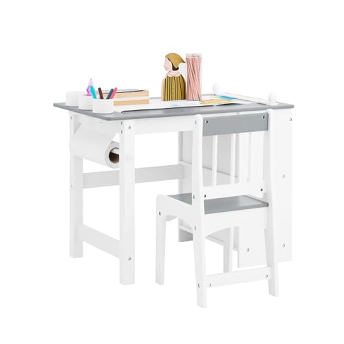SoBuy Kindertisch mit 1 Stuhl Kindersitzgruppe innen Kinder Tisch Stuhl Set Maltisch für Kinder Hellgrau KMB60-HG von SoBuy