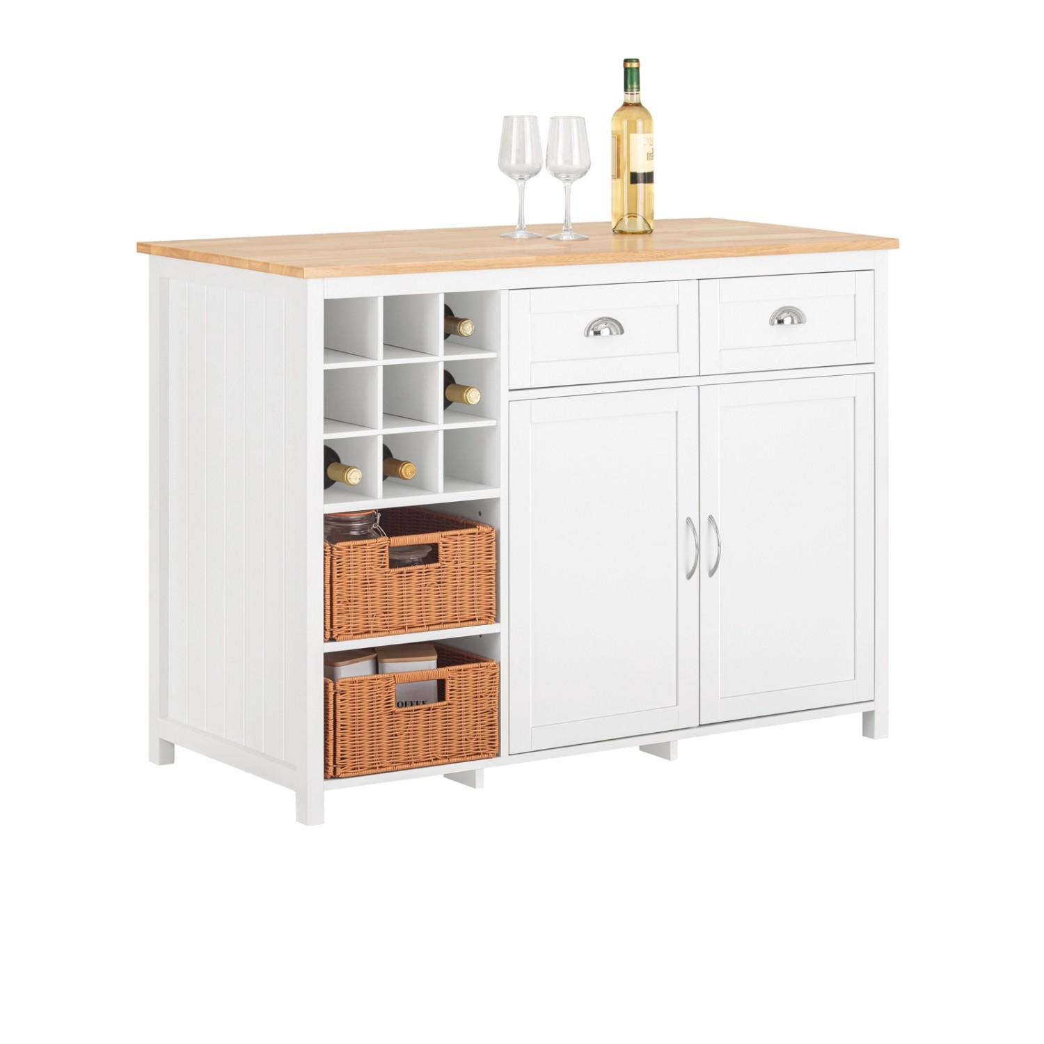 SoBuy Kücheninsel mit 2 Rattankörben Küchenschrank Sideboard Buffet KNL05-W SoBuy Kücheninsel mit 2 Rattankörben Küchenschrank Sideboard Buffet KNL05-W von SoBuy