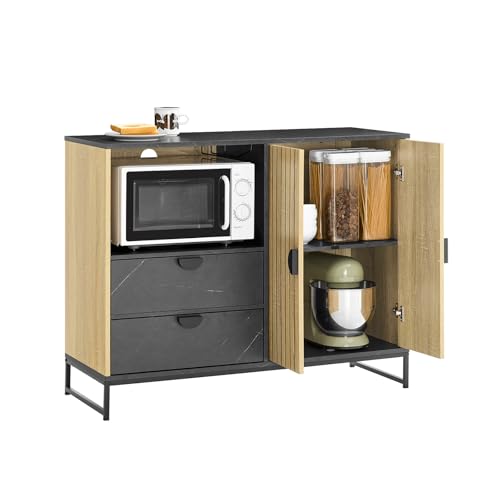 SoBuy Küchenschrank Sideboard Kommode mit Mikrowellenfach (Ø6 cm) und Lamellentür Mikrowellenschrank Buffetschrank Mehrzweckschrank Möbel für Küche & Wohnzimmer Eiche-Schwarz 107×40×85 cm FSB103-N von SoBuy