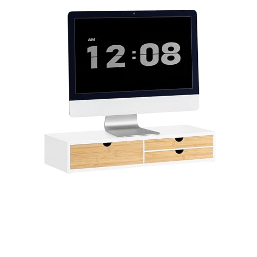 SoBuy Monitor Bildschirm Ständer Monitorerhöhung Bildschirmerhöher Monitorständer mit 3 Schubladen BHT ca. 60x11x22cm BBF11-WN von SoBuy