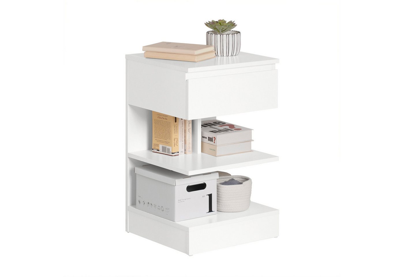 SoBuy Nachttisch FBT49, Nachtschrank Beistelltisch Aufbewahrungsschrank Sofatisch, Nachttisch schmal, mit 1 Schublade und 2 Ablagen, Schlafzimmer von SoBuy