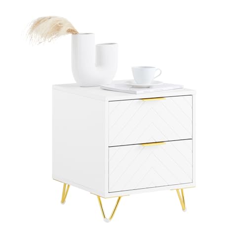 SoBuy Nachttisch mit 2 Schubladen, Weißer Nachtschrank mit goldenen Metallbeinen, Moderner Beistelltisch fürs Schlafzimmer & Wohnzimmer, B40 × T42 × H47 cm FBT160-W SoBuy Nachttisch mit 2 Schubladen, Weißer Nachtschrank mit goldenen Metallbeinen, Moderner Beistelltisch fürs Schlafzimmer & Wohnzimmer, B40 × T42 × H47 cm FBT160-W von SoBuy