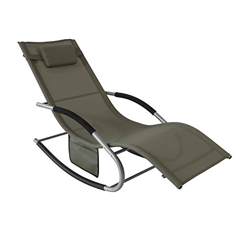 SoBuy Sonnenliege Gartenliege wetterfest Liegestuhl Schaukelstuhl mit Kopfkissen Relaxliege Schaukelliege Strandliege Outdoor Terrasse Balkon Camping bis 150 kg Braun Gartenmöbel OGS28-BR von SoBuy