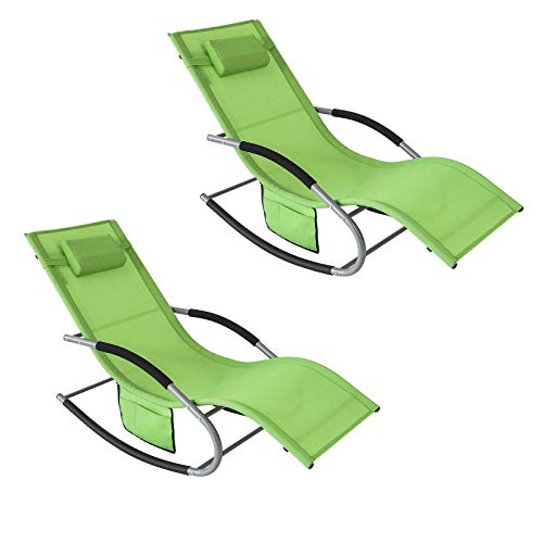 SoBuy Sonnenliege 2 Personen Liegestuhl Gartenliege wetterfest Schaukelstuhl mit Kopfkissen Schaukelliege Strandliege Outdoor Terrasse Balkon Camping bis 150 kg Grün Gartenmöbel OGS28-GRx2 von SoBuy