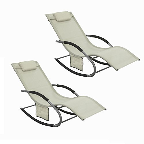 SoBuy Sonnenliege 2 Personen Liegestuhl Gartenliege wetterfest Schaukelstuhl mit Kopfkissen Schaukelliege Strandliege Outdoor Terrasse Balkon Camping bis 150 kg Beige Gartenmöbel OGS28-MIx2 von SoBuy