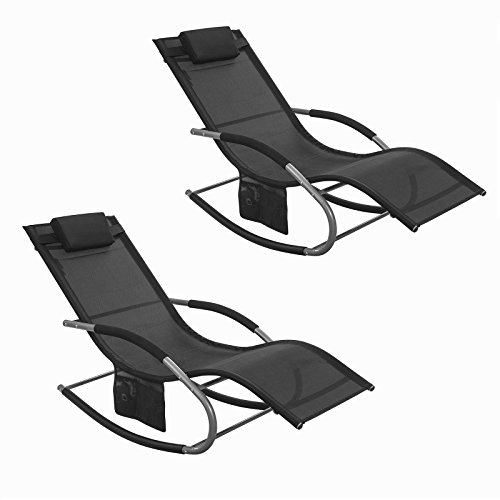 SoBuy OGS28-SCHx2 2-er Set Swingliege Schaukelliege Sonnenliege Liegestuhl Gartenliege mit Tasche Gewebe in Schwarz Belastbarkeit: bis 150 kg von SoBuy