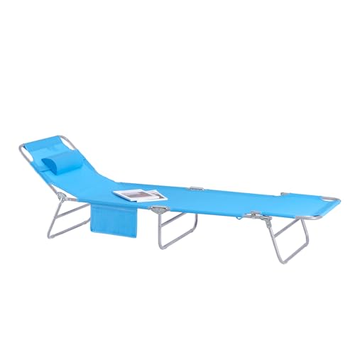 SoBuy OGS35-B Gartenliege Sonnenliege Relaxliege mit Seitentasche Liegestuhl klappbar Strandliege blau von SoBuy