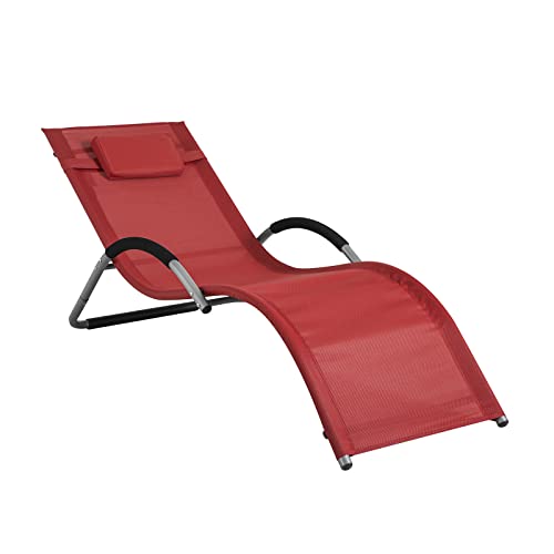 SoBuy OGS38-R Sonnenliege Gartenliege Relaxstuhl Liegestuhl mit Kopfkissen Rot BHT ca: 55x67x165cm von SoBuy