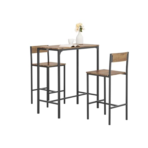 SoBuy Bartisch Set mit 2 Stühlen Platzsparendes Küchentisch-Set für 2 Personen, Hoher Esstisch mit Stühlen Essgruppe Bistrotisch Gartentisch für kleine Küche, Balkon oder Wohnzimmer möbel OGT03-XL von SoBuy