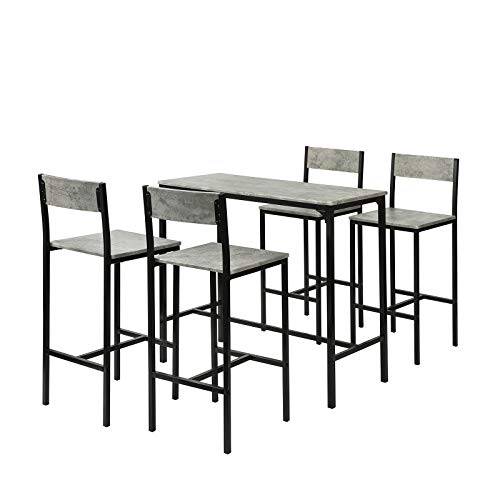 SoBuy OGT14-HG Bartisch Set 5-teilig Sitzgruppe Esstisch Bistrotisch mit 4 Hockern grau von SoBuy