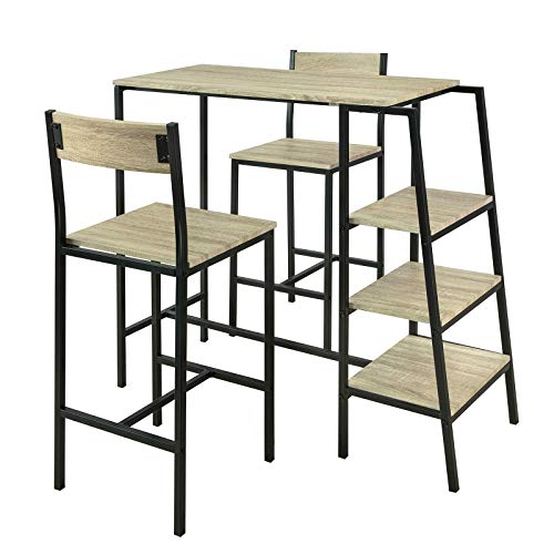 SoBuy OGT16-N Design Bartisch Set 3-teilig Sitzgruppe Stehtisch Bistrotisch Esstisch mit 3 Ablagen Küchentisch mit 2 Stühlen von SoBuy