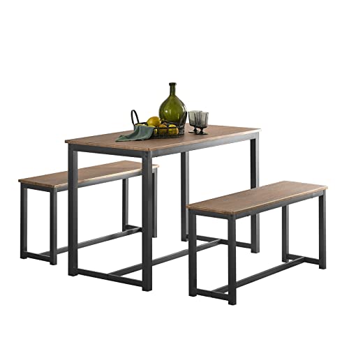 SoBuy OGT25-N 3-teilig Essgruppe Esstisch mit 2 Sitzbänke Sitzgruppe Küche Küchentisch-Set Holztisch Balkontisch Esszimmertisch von SoBuy