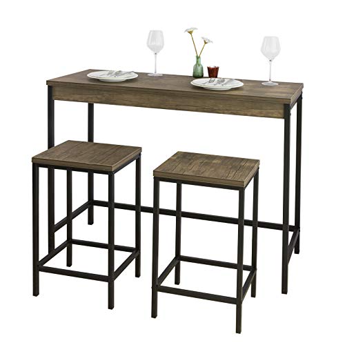 SoBuy OGT30-N 3-teiliges Essgruppe Bartisch Set Esstisch mit 2 Stühlen Küchentisch Bartisch mit Barhockern Tisch mit Stühlen Essgruppe für Küche oder Wohnzimmer von SoBuy