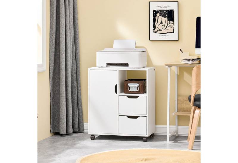 SoBuy Rollcontainer FBT105, Druckertisch Unterschrank Aktenschrank Bürocontainer Büromöbel, Rollcontainer auf Rollen, Beistellwagen, mit 2 Schubladen und 1 Tür von SoBuy