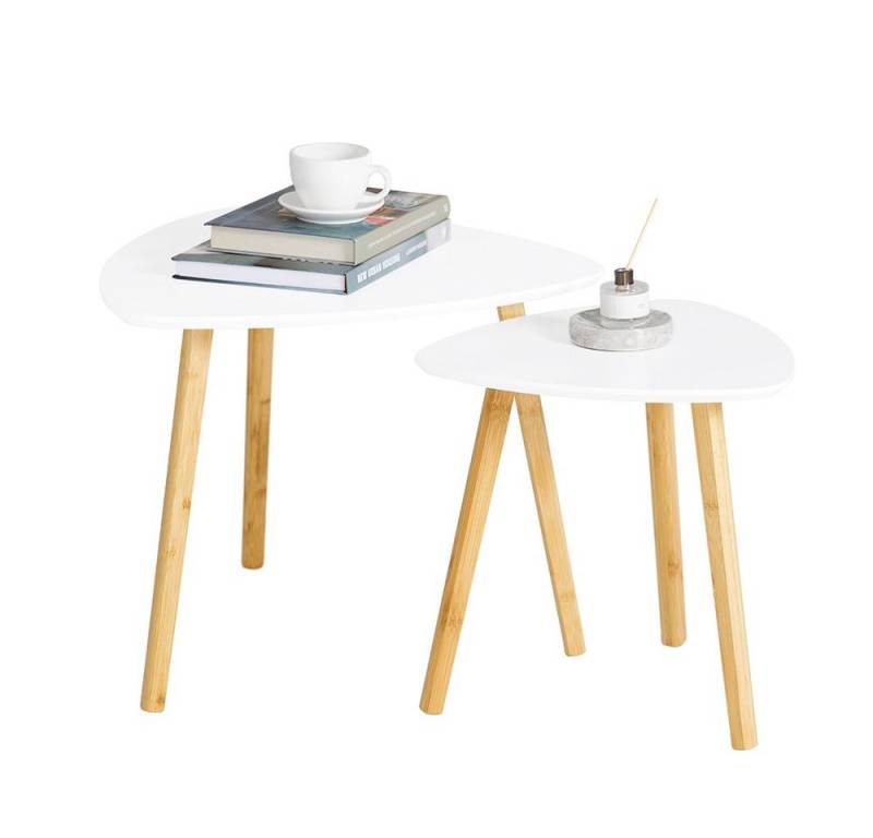 SoBuy Beistelltisch FBT74, 2er Set, Satztisch Couchtisch Sofatisch, Beine aus Bambus, mit Ablagen von SoBuy