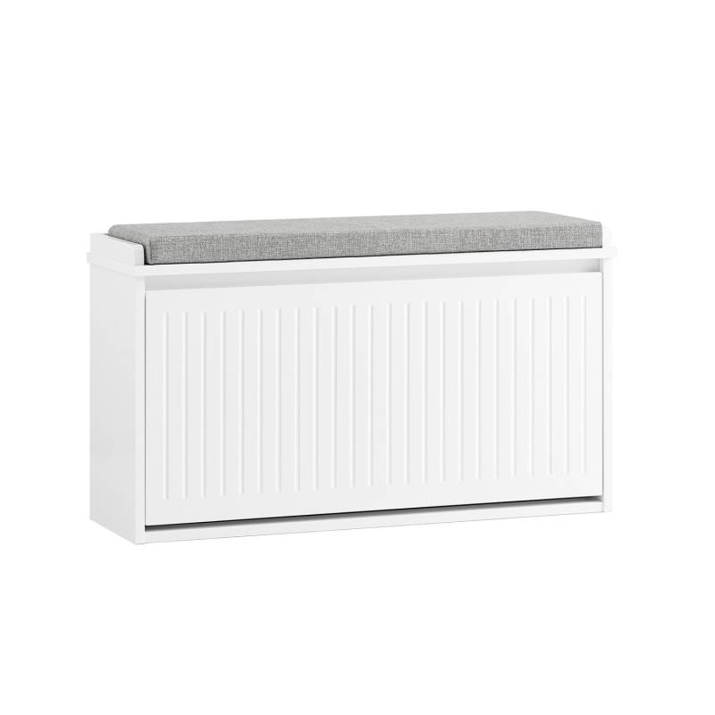 SoBuy Schuhbank Schmal mit Klappe Garderobenbank mit Sitzkissen Weiß FSR98-L-W von SoBuy