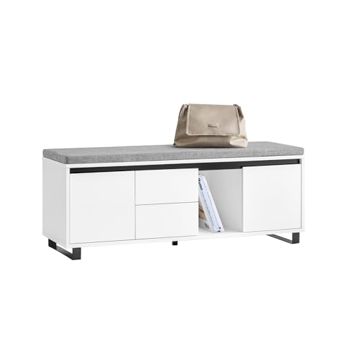 SoBuy Schuhbank mit Sitzfläche schuhschrank Schuhregal mit sitzbankDielenbank Schuhtruhe Sitzkommode schmal Weiß BHT ca. 110x42x35cm FSR176-W von SoBuy