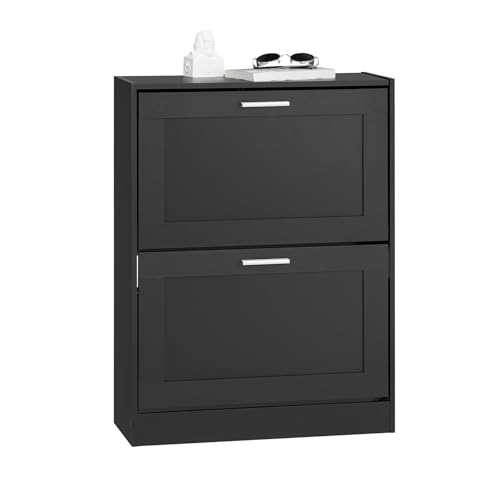 SoBuy Schuhkipper Schuhablage Schuhschrank mit 2 Klappen Schuhregal schmal Schuhkommode Schwarz BHT ca. 60x80x25cm FSR137-SCH von SoBuy