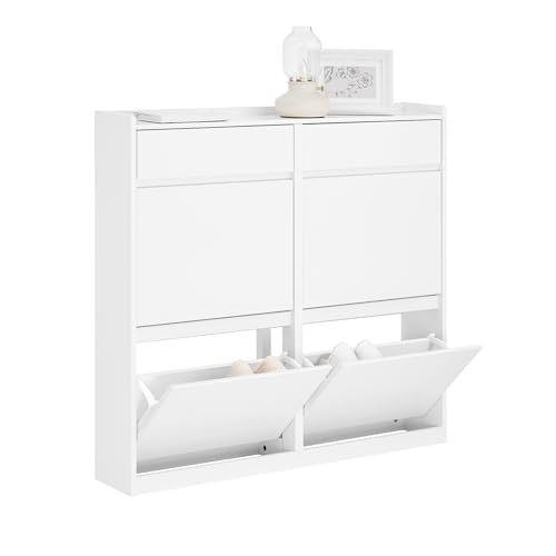 SoBuy Schuhkipper mit 4 Klappen Schuhablage Schuhschrank schmal Schuhregal mit 4 Ablageflächen Schuhkommode Weiß BHT ca. 98x95x19cm FSR169-W SoBuy Schuhkipper mit 4 Klappen Schuhablage Schuhschrank schmal Schuhregal mit 4 Ablageflächen Schuhkommode Weiß BHT ca. 98x95x19cm FSR169-W von SoBuy