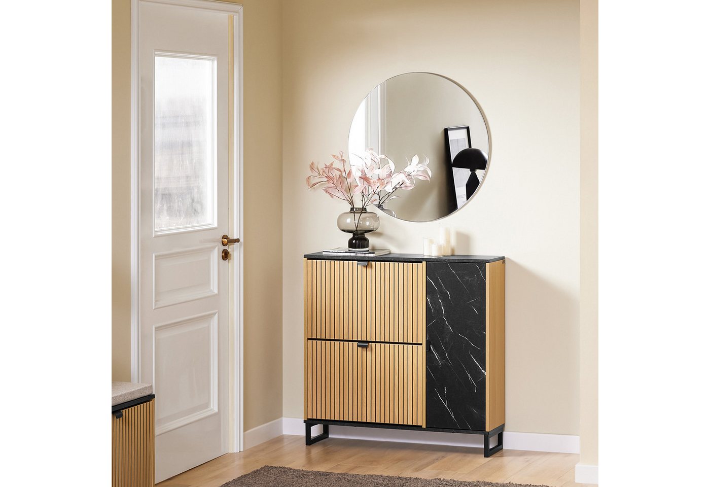 SoBuy Schuhschrank FSR203, Schuhkommode Flurschrank Sideboard für Flur, Eingangsbereich Schuhkipper Schuhregal Schuhablage Schuhschrank schmal, 2 Klappen Flur von SoBuy