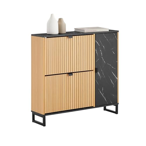SoBuy Schuhschrank Schmal 2 Klappen, Schuhkipper Platzsparend für Flur, Schuhschrank Schwarz mit Marmor & Holz, Kommode für Schuhe, Schrank mit Stauraum, 60KG Belastung, 90x88x24 cm, FSR203-N SoBuy Schuhschrank Schmal 2 Klappen, Schuhkipper Platzsparend für Flur, Schuhschrank Schwarz mit Marmor & Holz, Kommode für Schuhe, Schrank mit Stauraum, 60KG Belastung, 90x88x24 cm, FSR203-N von SoBuy