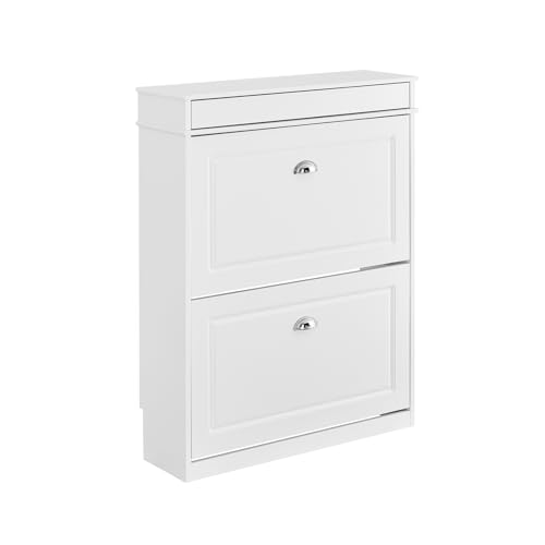 SoBuy Schuhschrank Schmal mit 2 Klappen - Schmaler Schuhkipper mit 2 Ablagen, Verstellbares Schuhregal für Diele, Flur & Eingangsbereich - Flurschrank mit Kippsicherung 75x96x24cm Weiß FSR78-L-W SoBuy Schuhschrank Schmal mit 2 Klappen - Schmaler Schuhkipper mit 2 Ablagen, Verstellbares Schuhregal für Diele, Flur & Eingangsbereich - Flurschrank mit Kippsicherung 75x96x24cm Weiß FSR78-L-W von SoBuy