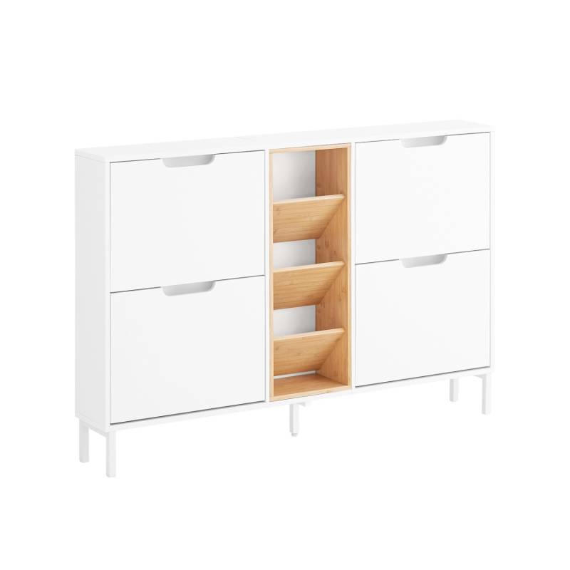 SoBuy Schuhschrank mit 4 Klappen Schuhkipper Schmal Schuhkommode Weiß FSR183-WN von SoBuy
