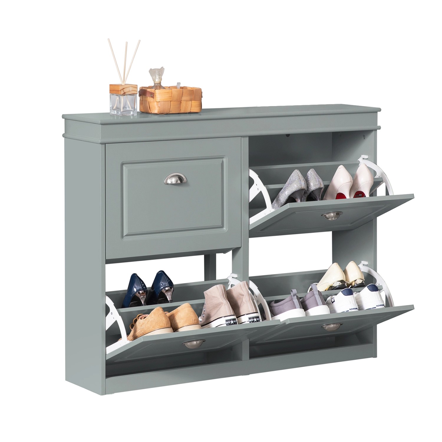 SoBuy Schuhschrank mit 4 Klappen Schuhkipper Schuhkommode Hellgrau FSR79-HG SoBuy Schuhschrank mit 4 Klappen Schuhkipper Schuhkommode Hellgrau FSR79-HG von SoBuy