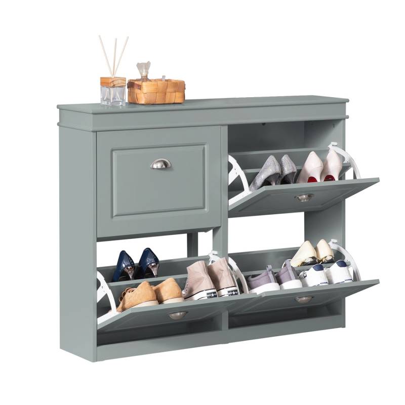 SoBuy Schuhschrank mit 4 Klappen Schuhkipper Schuhkommode Hellgrau FSR79-HG von SoBuy