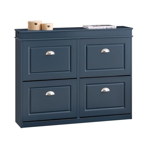 SoBuy Schuhschrank mit 4 Klappen - Schmaler Schuhkipper mit 8 Ablagen, Verstellbares Schuhregal für Diele, Flur & Eingangsbereich - Flurschrank mit Kippsicherung 105x82x24cm Blau FSR79-B von SoBuy