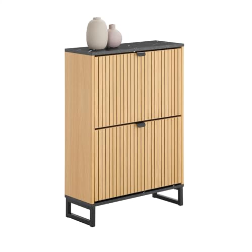 SoBuy Schuhschrank schmal schuhkipper – platzsparendes Schuhregal mit Klappen für Flur & Kommode – modernes Design, für 8-12 Paar Schuhe, bis 30 kg, schwarz/hellholz – FSR202-N SoBuy Schuhschrank schmal schuhkipper – platzsparendes Schuhregal mit Klappen für Flur & Kommode – modernes Design, für 8-12 Paar Schuhe, bis 30 kg, schwarz/hellholz – FSR202-N von SoBuy