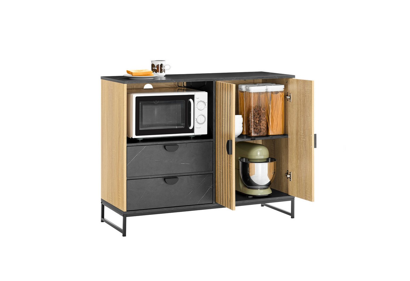 SoBuy Sideboard FSB103, Küchenschrank Kommode Mikrowellenschrank Mehrzweckschrank, Buffetschrank mit Mikrowellenfach, Lamellentür, Küche Wohnzimmer von SoBuy