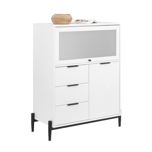 SoBuy Sideboard Küchenschrank Kommode Flurschrank Buffet Küchekommode Aufbewahrungsschrank Weiß BHT ca. 86x108x40cm FSB94-W von SoBuy