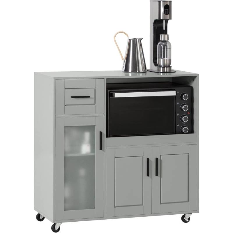 SoBuy Sideboard auf Rollen Küchenwagen Mikrowellenschrank Rollwagen FSB78-HG von SoBuy
