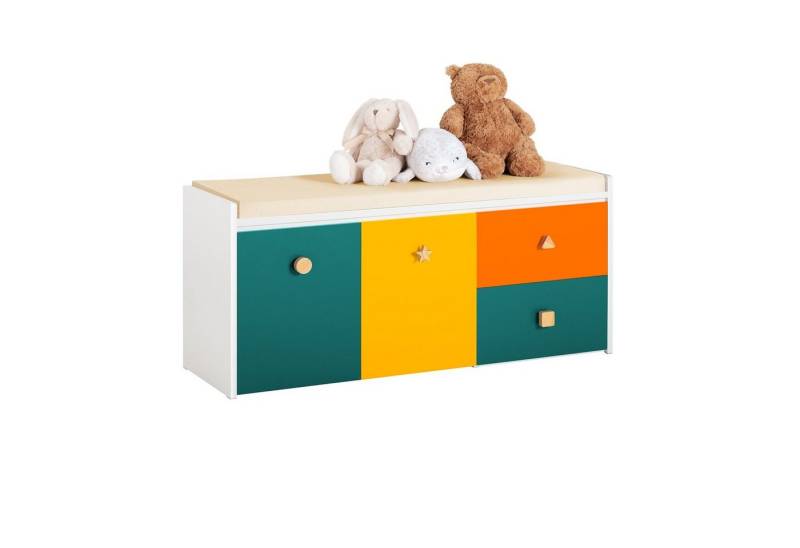 SoBuy Sitzbank KMB82, Kinder Spielzeugtruhe Schuhbank Spielzeug Aufbewahrungsbox mit Rollen von SoBuy